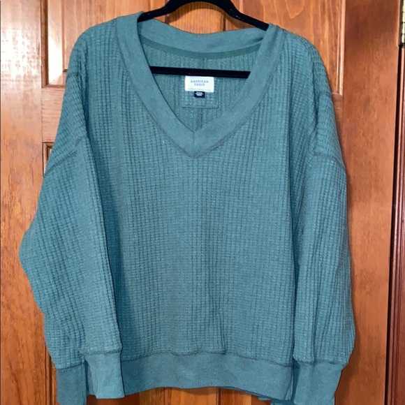 Womens American Eagle Green V-Neck Cozy Oversized Sweater Size Medium - Picture 4 of 7
